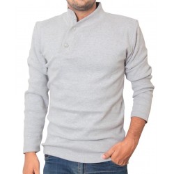 Grey High Neck Button Style Full Sleeve Sweat Shirt